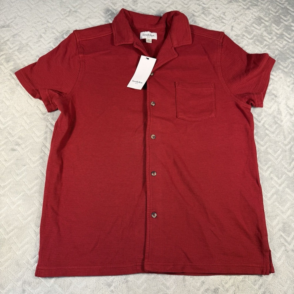 Goodfellow & Co Men's Game Day Full Button Camp Shirt Maroon Pique Knit Small